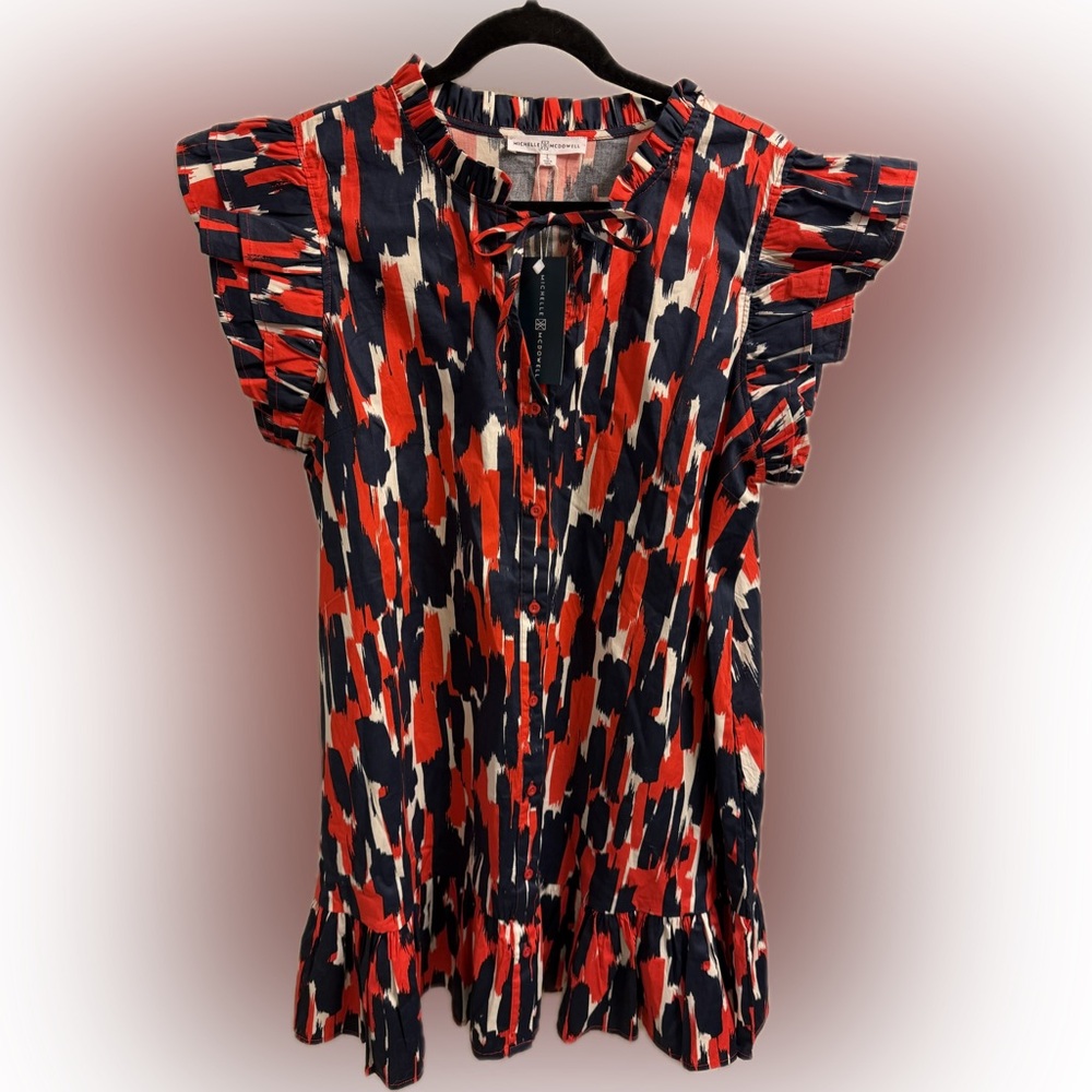 Red, Navy Blue and white  Patterned Dress